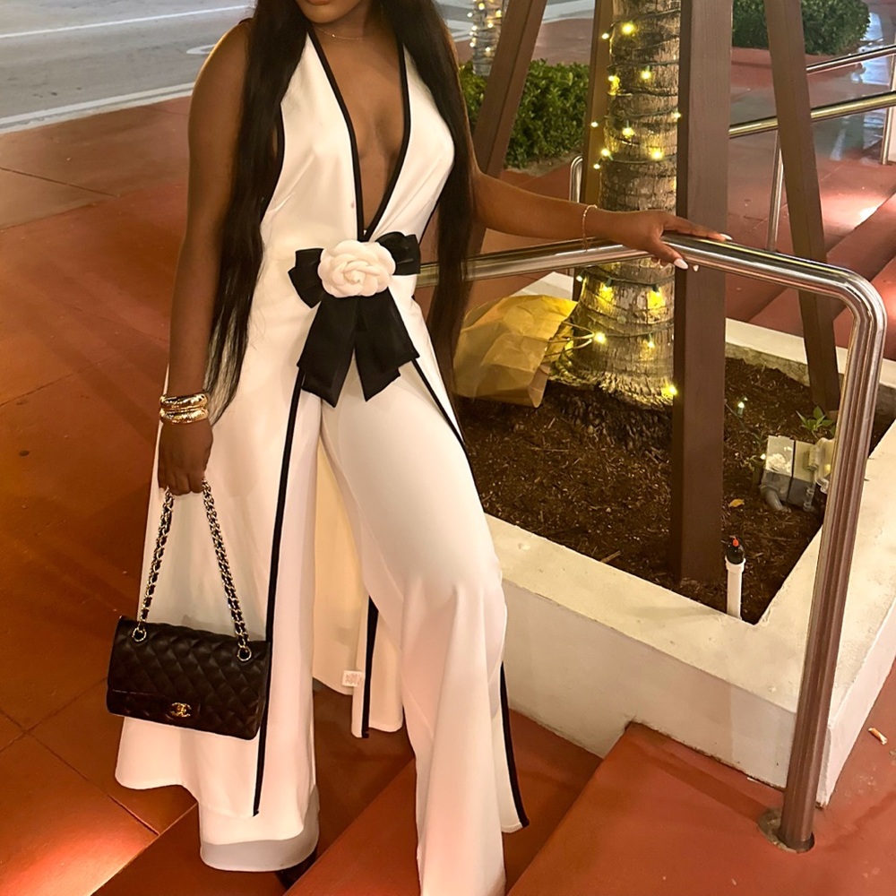 Elegant White Jumpsuit with Black Accents